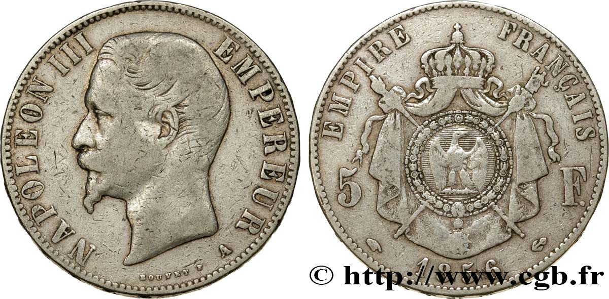 5 francs Napoléon III, tête nue 1856 Paris F.330/7 VF20 