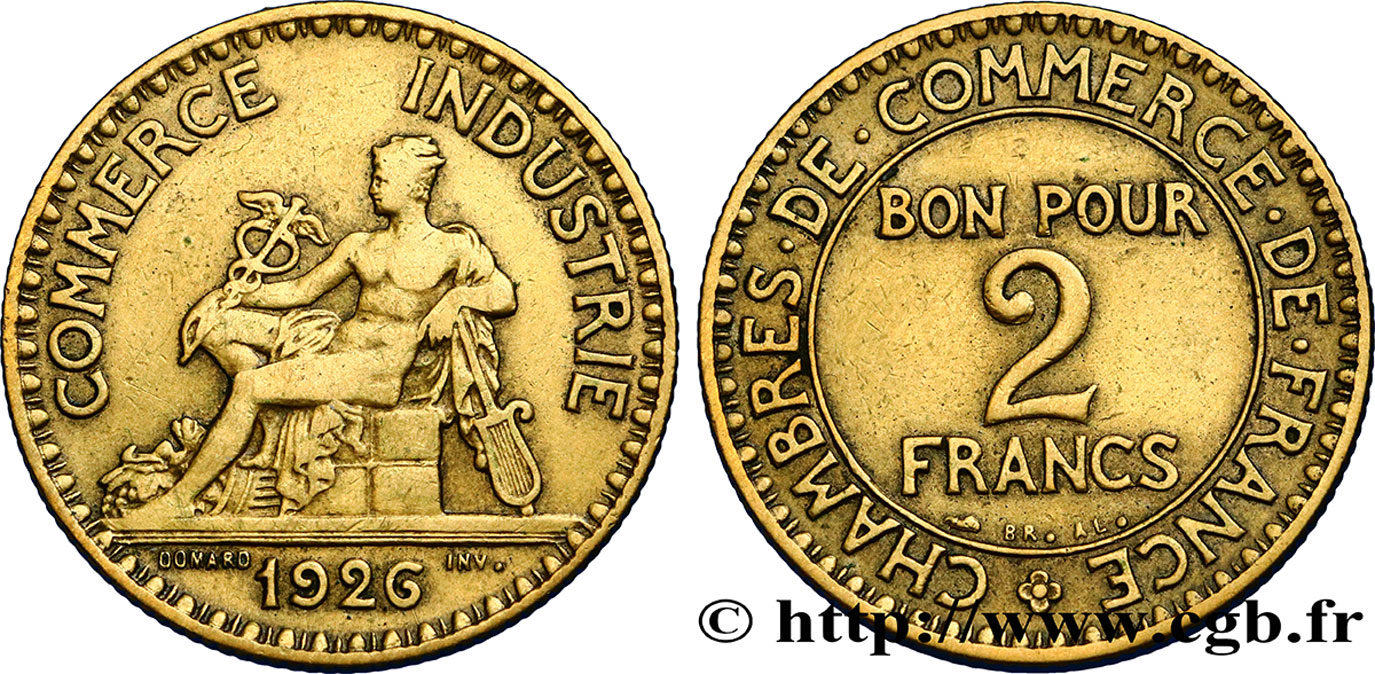 2 francs Chambres de Commerce 1926  F.267/8 XF42 