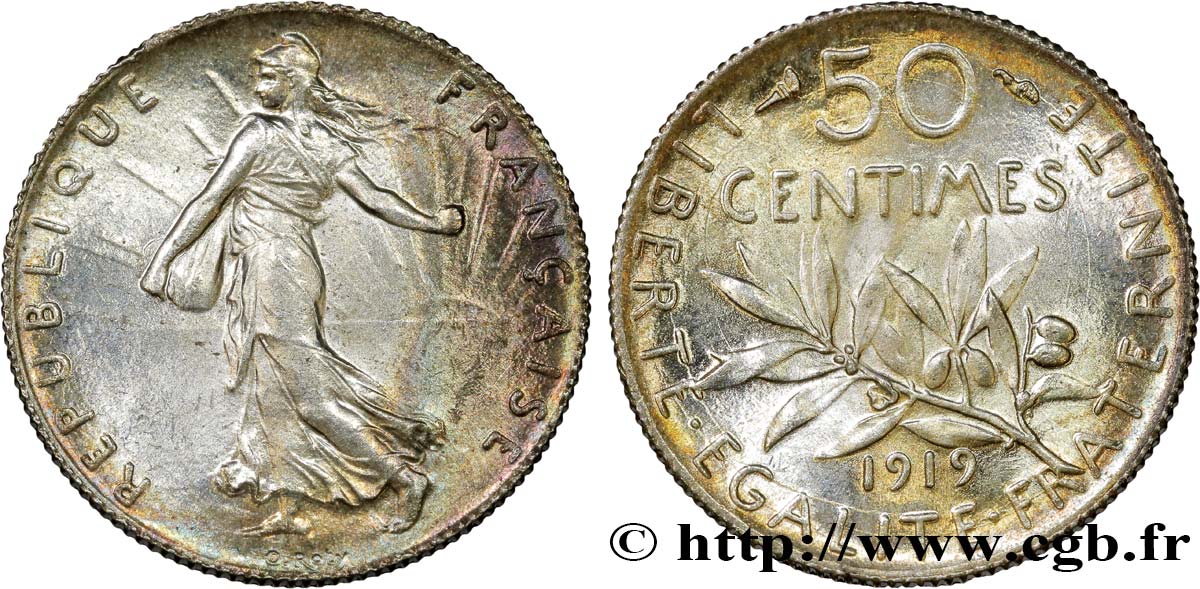 50 centimes Semeuse 1919 Paris F.190/26 MS62 