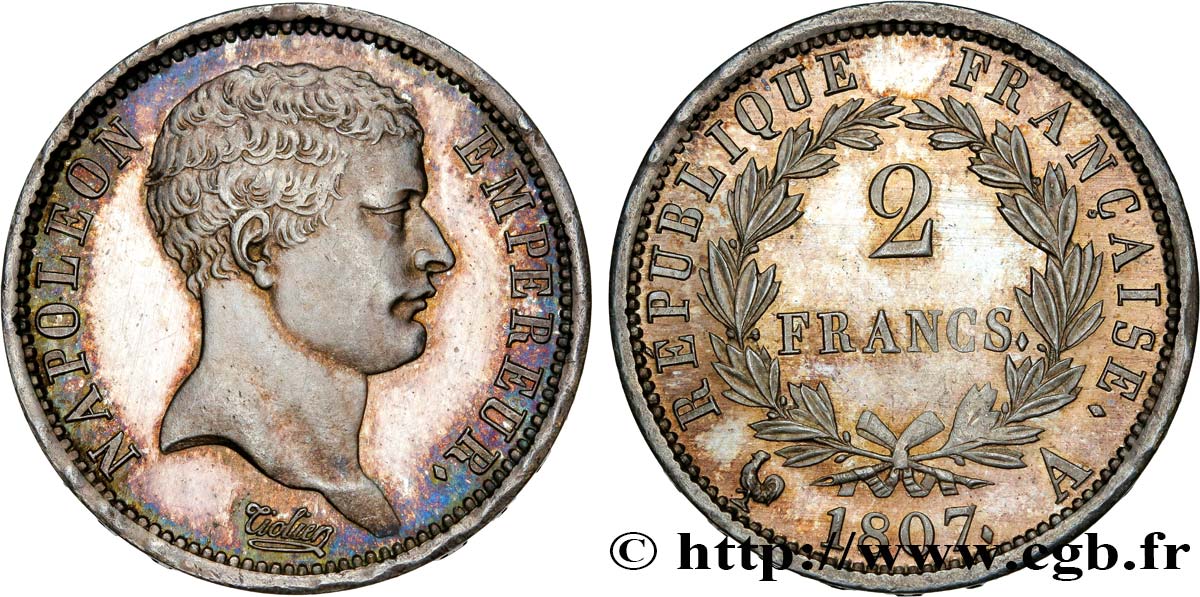 2 francs Napoléon Empereur, tête de nègre 1807 Paris F.253/1 SUP60 