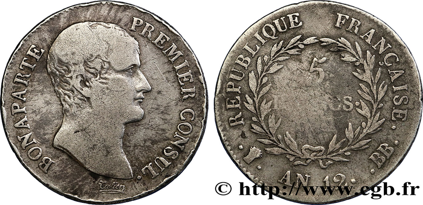 5 francs Bonaparte Premier Consul 1804 Strasbourg F.301/12 TB22 