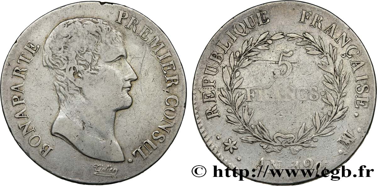 5 francs Bonaparte Premier Consul 1804 Marseille F.301/21 TB30 