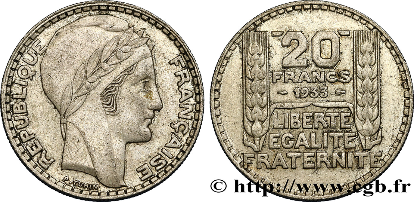 20 francs Turin, rameaux courts 1933  F.400/4 XF42 
