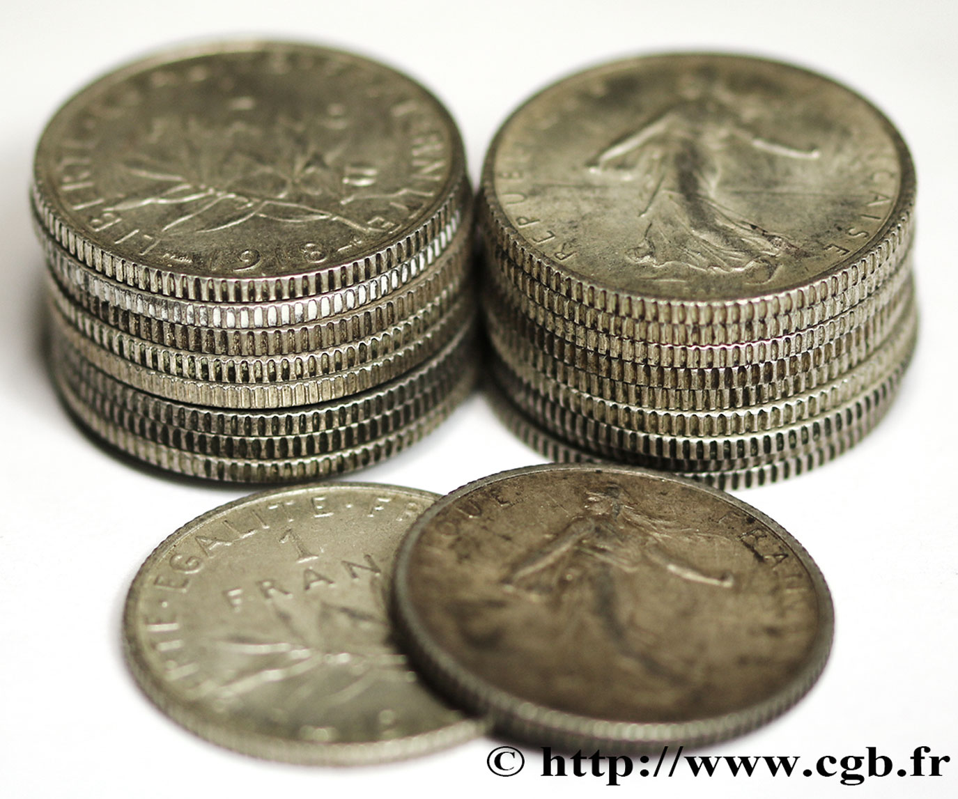 Lot de 20 pièces de 1 franc Semeuse, argent n.d.  F.217/- MBC 