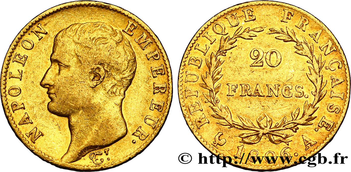 20 francs or Napoléon tête nue, Calendrier grégorien 1806 Paris F.513/1 TB35 