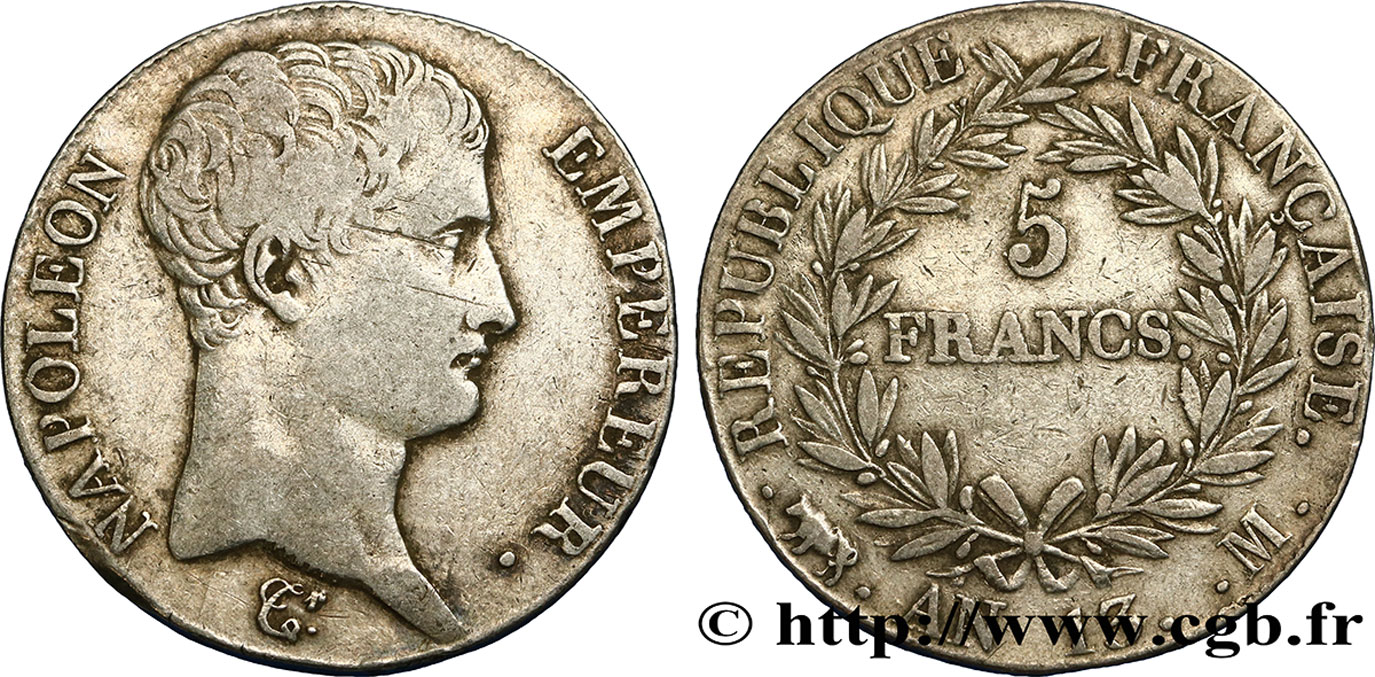 5 francs Napoléon Empereur, Calendrier révolutionnaire 1805 Toulouse F.303/13 TTB40 
