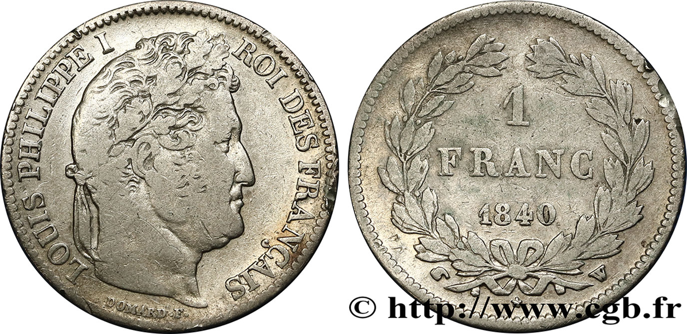 1 franc Louis-Philippe, couronne de chêne 1840 Lille F.210/79 VF30 