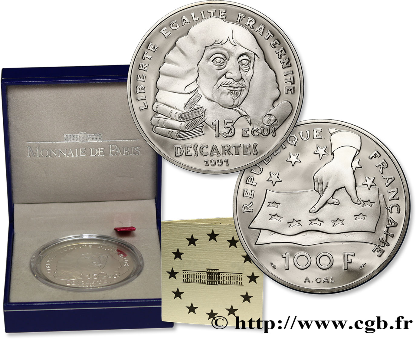 Belle Épreuve 15 écus / 100 francs Descartes 1991 Paris F5.2001 1 FDC 