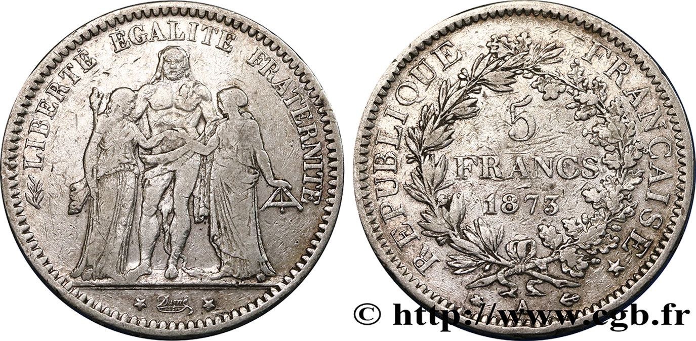 5 francs Hercule 1873 Paris F.334/9 TB20 