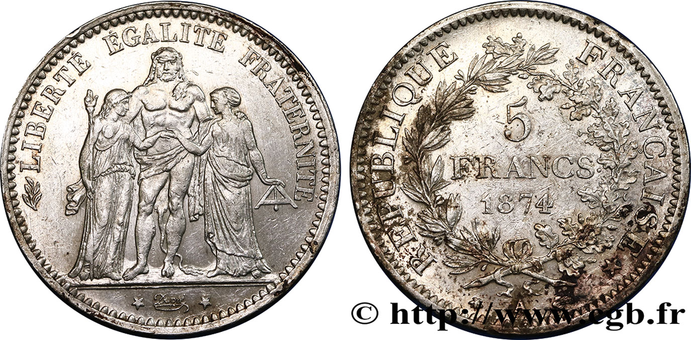 5 francs Hercule 1874 Paris F.334/12 BB 