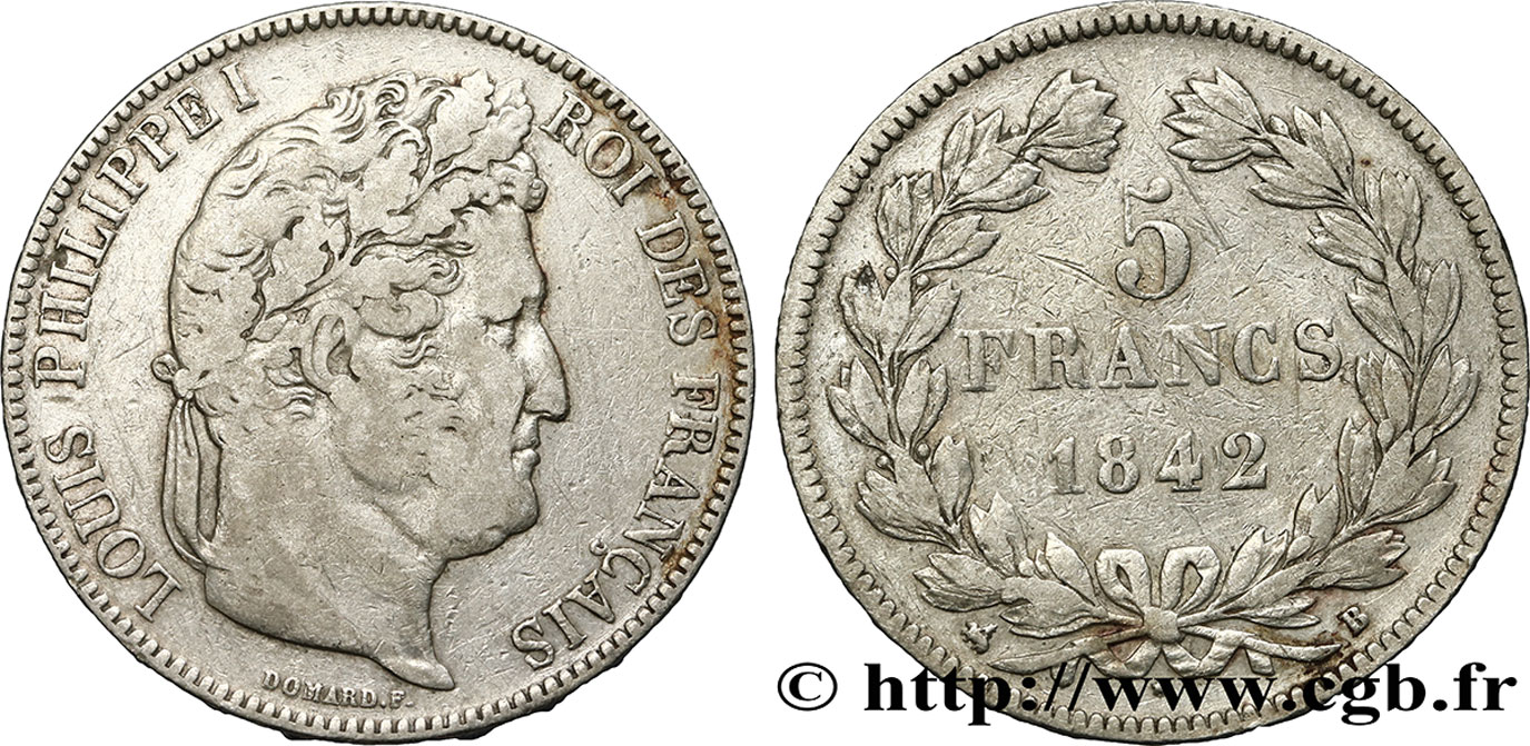 5 francs IIe type Domard 1842 Rouen F.324/96 VF25 