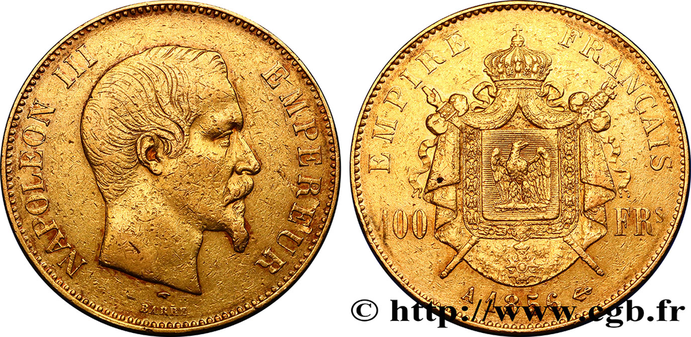 100 francs or Napoléon III, tête nue 1856 Paris F.550/3 VF25 