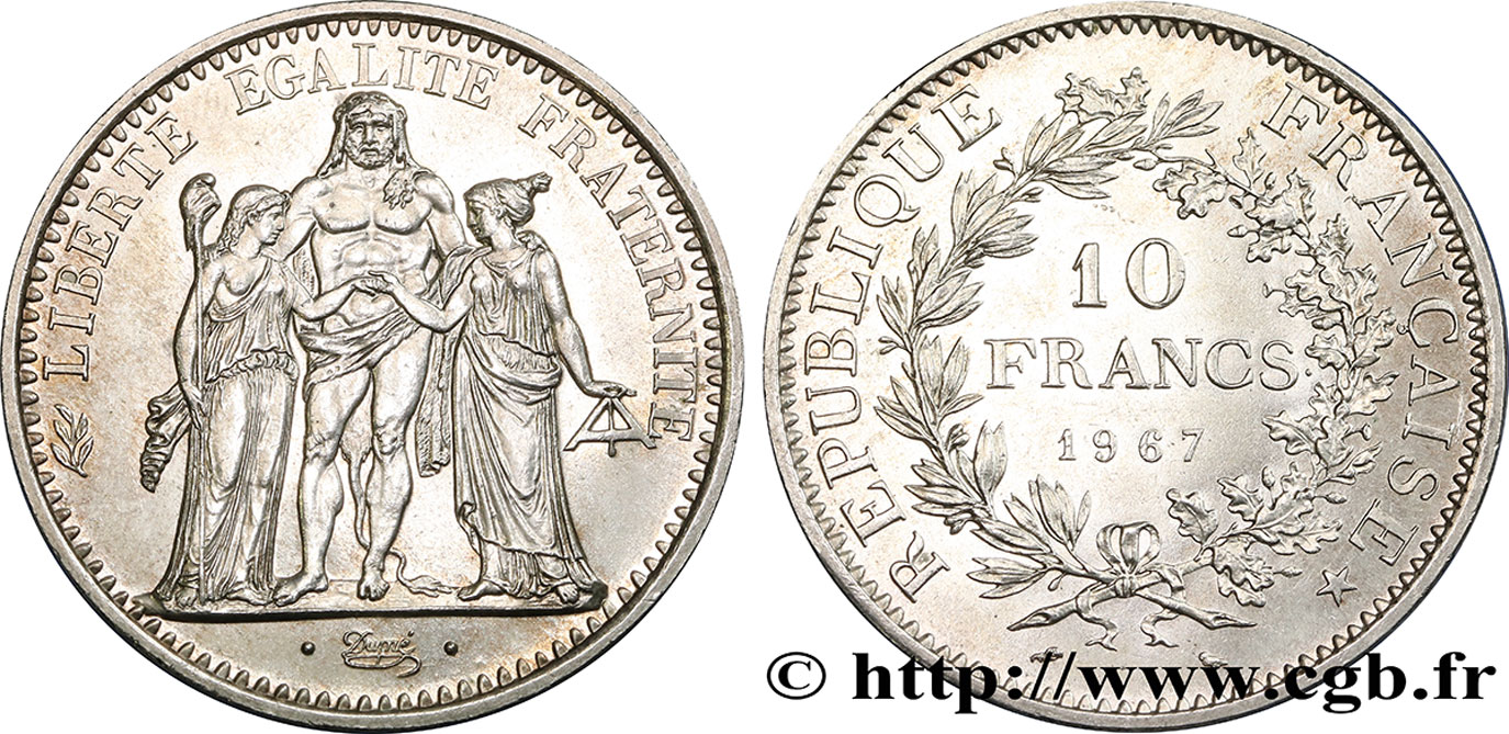 10 francs Hercule, accent sur le E de REPUBLIQUE 1967  F.364/6 MS62 