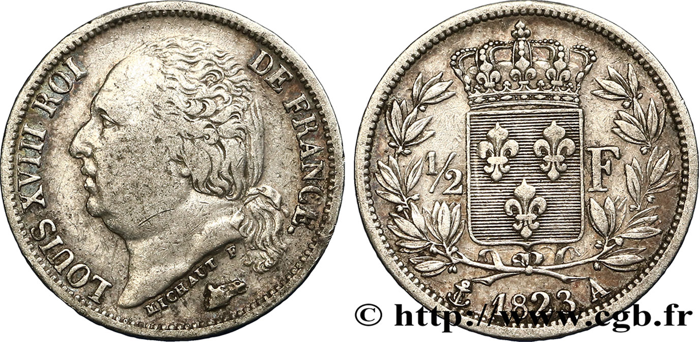1/2 franc Louis XVIII 1823 Paris F.179/34 TTB40 