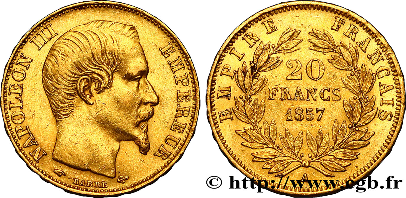 20 francs or Napoléon III, tête nue 1857 Paris F.531/12 MBC42 