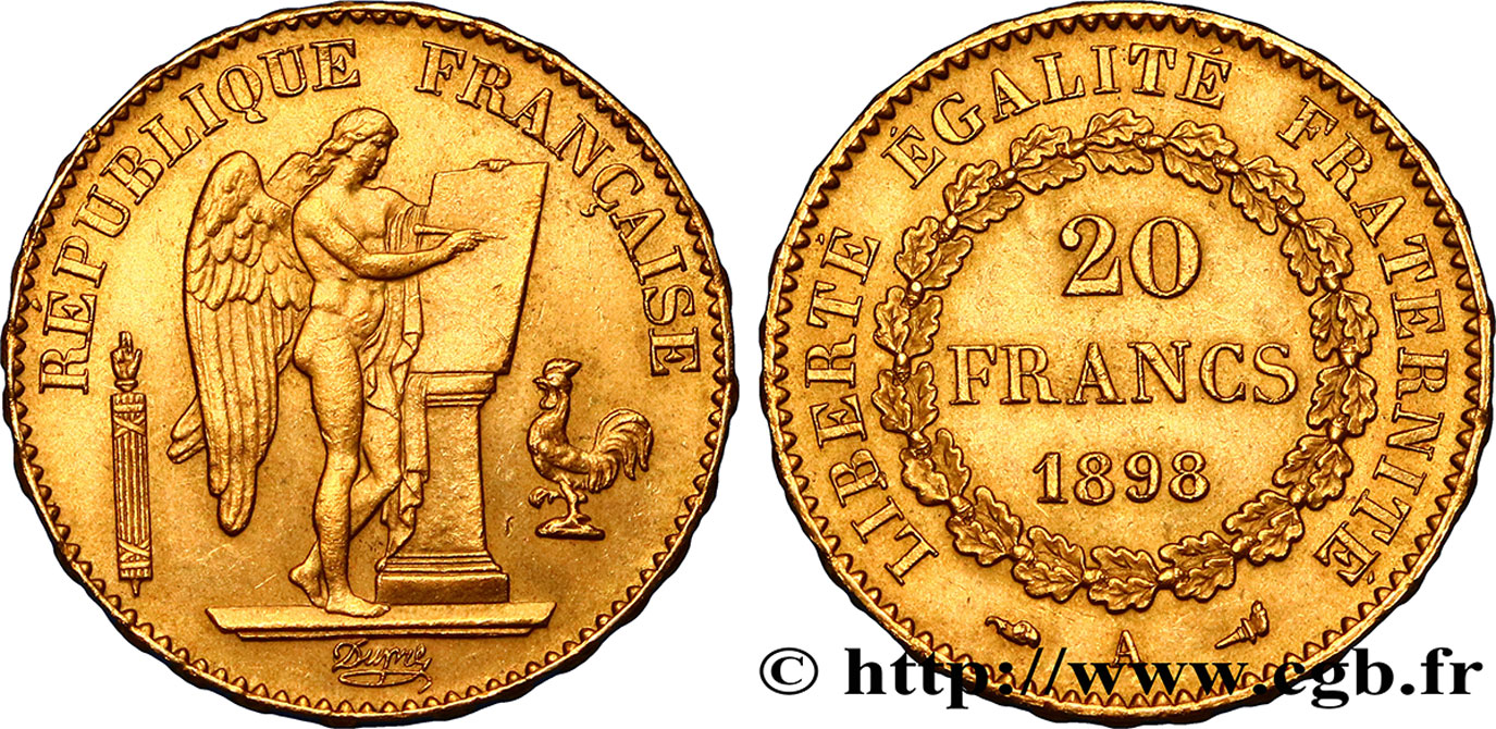20 francs or Génie, Troisième République 1898 Paris F.533/23 SPL62 