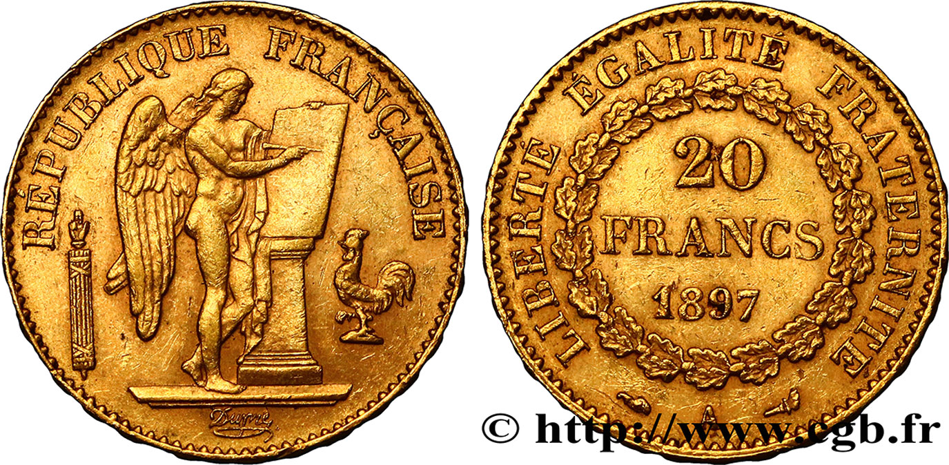 20 francs or Génie, Troisième République 1897 Paris F.533/22 MBC50 