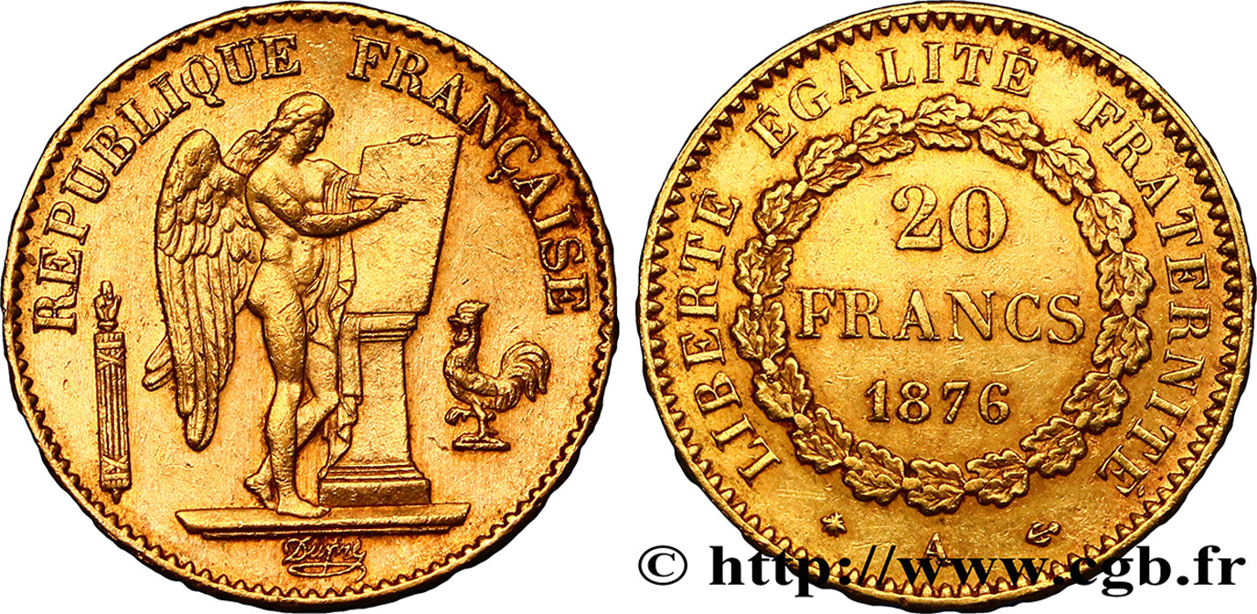 20 francs or Génie, Troisième République 1876 Paris F.533/4 TTB45 