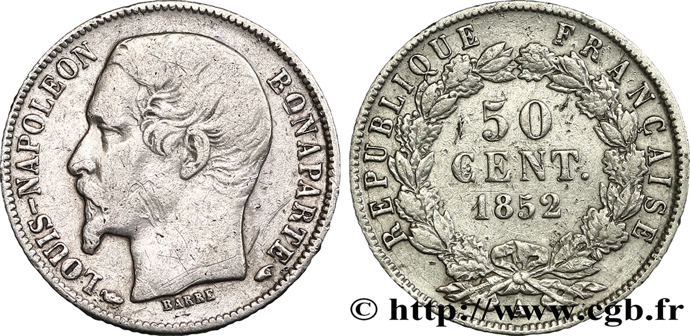 50 centimes Louis-Napoléon 1852 Paris F.185/1 TB25 