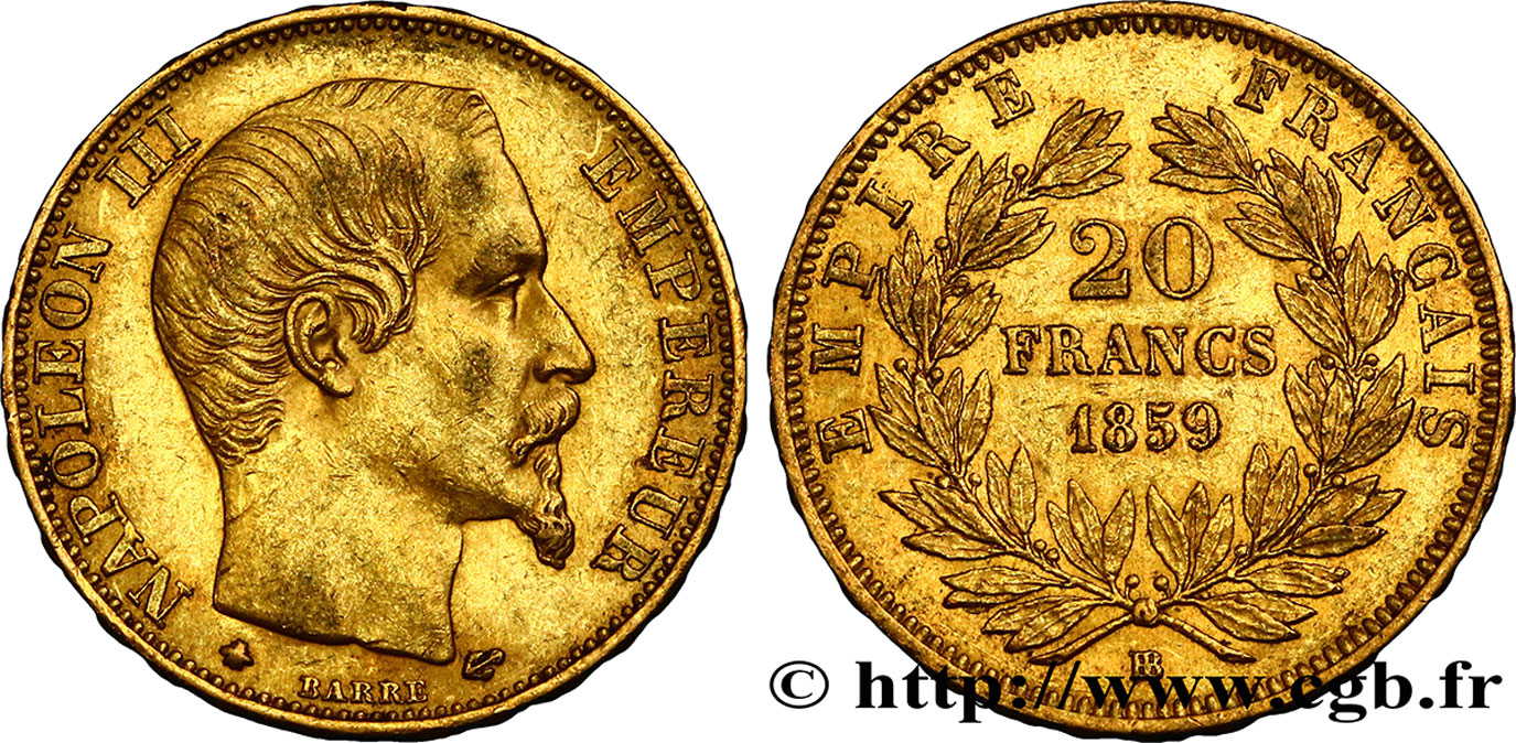 20 francs or Napoléon III, tête nue 1859 Strasbourg F.531/16 XF40 