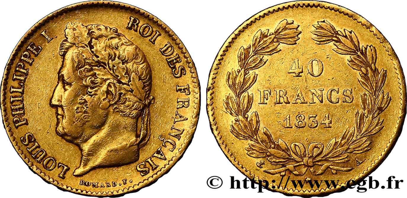 40 francs or Louis-Philippe 1834 Paris F.546/6 TTB40 