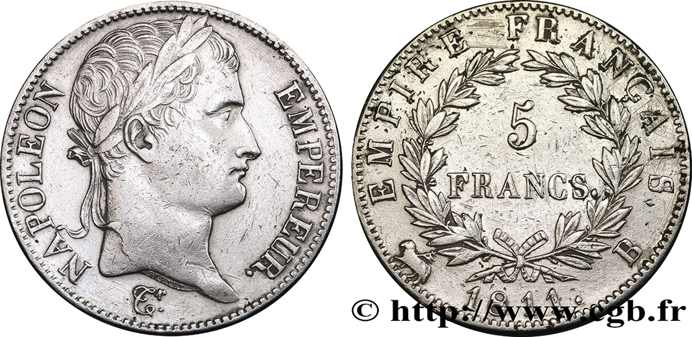 5 francs Napoléon Empereur, Empire français 1811 Rouen F.307/28 TTB45 