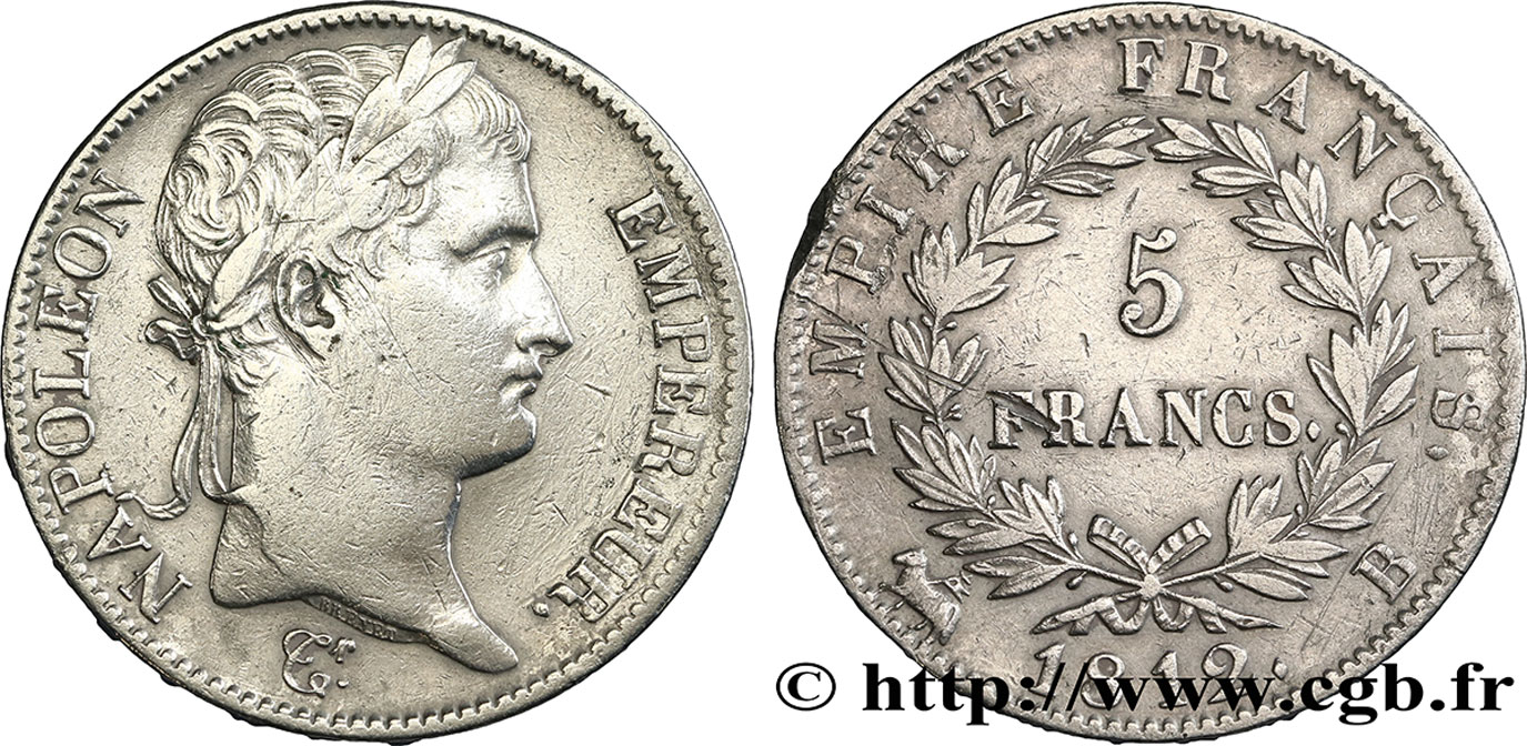 5 francs Napoléon Empereur, Empire français 1812 Rouen F.307/42 TB38 
