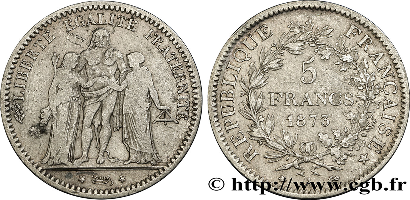 5 francs Hercule 1873 Paris F.334/9 MB20 