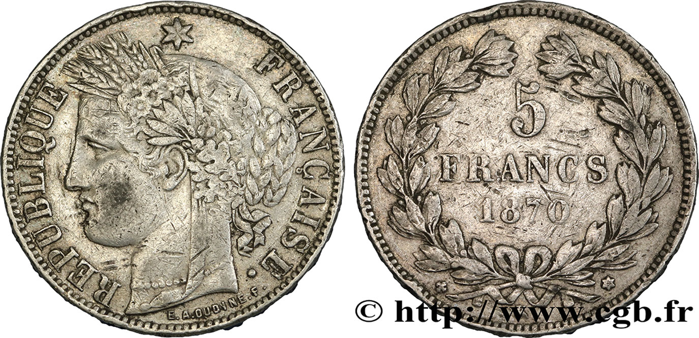 5 francs Cérès, sans légende 1870 Bordeaux F.332/5 S25 