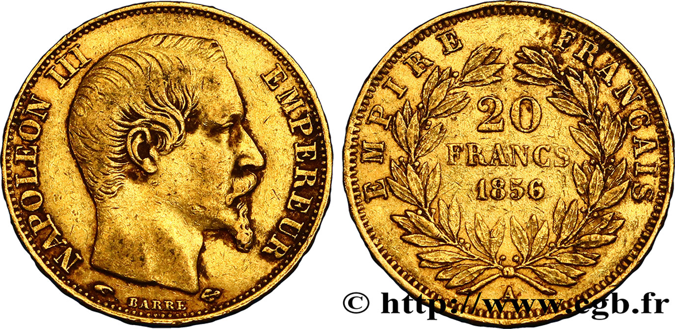 20 francs or Napoléon III, tête nue 1856 Paris F.531/9 TB35 