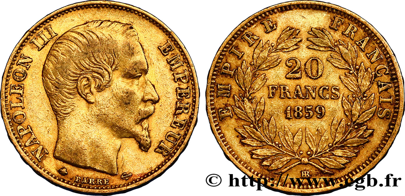 20 francs or Napoléon III, tête nue 1859 Strasbourg F.531/16 SS40 