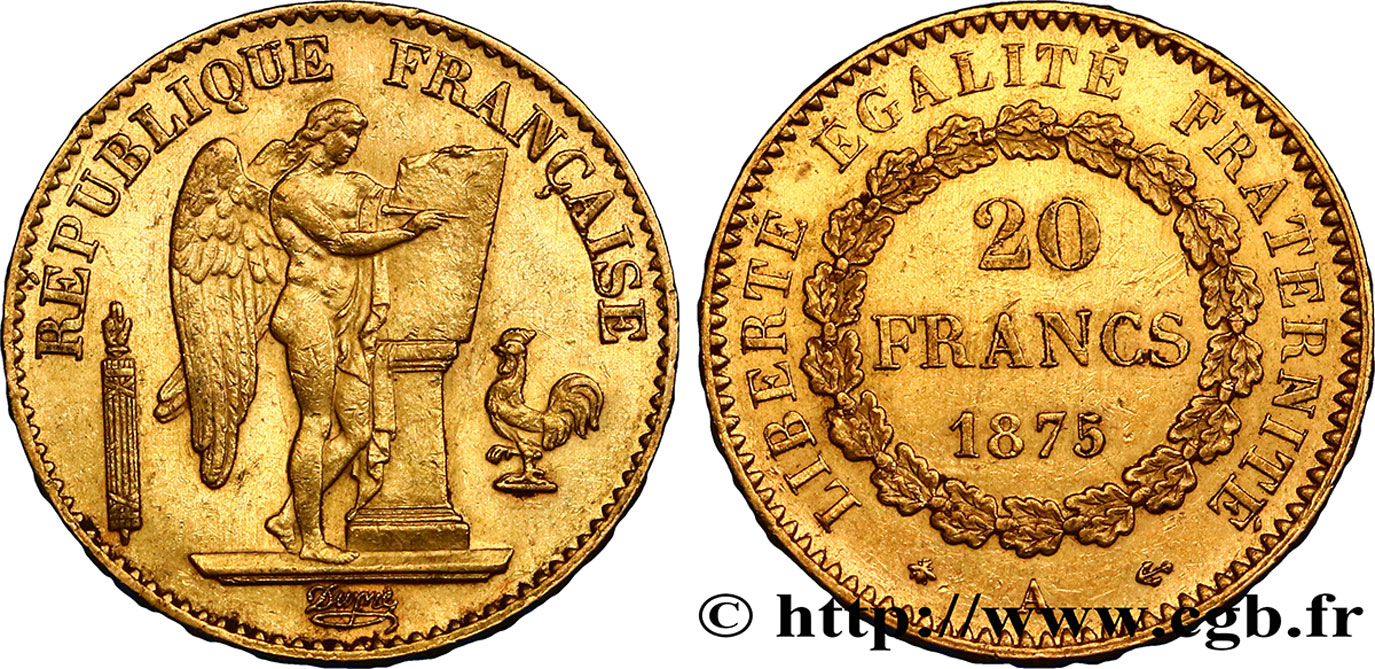 20 francs or Génie, IIIe République 1875 Paris F.533/3 TTB45 