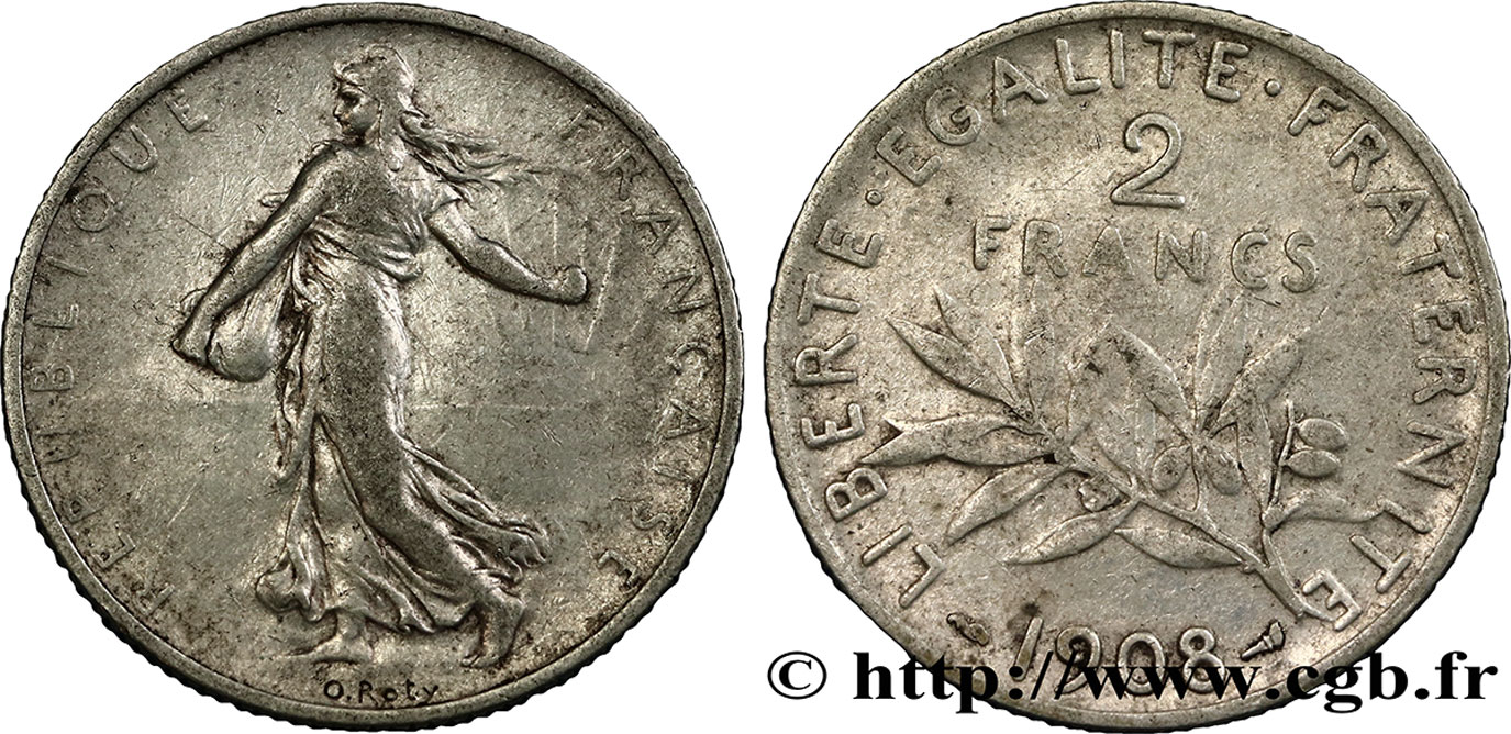 2 francs Semeuse 1908  F.266/10 TB30 