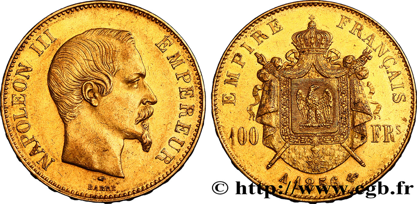 100 francs or Napoléon III, tête nue 1856 Paris F.550/3 XF45 