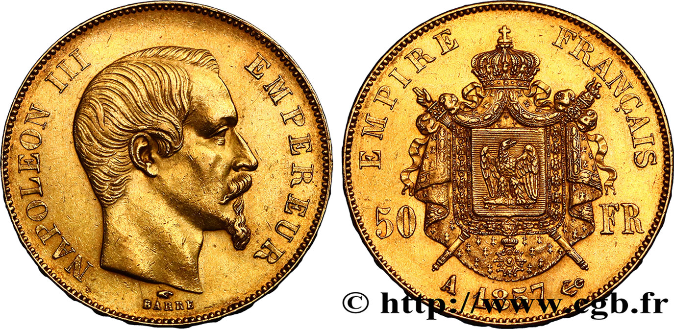 50 francs or Napoléon III, tête nue 1857 Paris F.547/4 BB48 