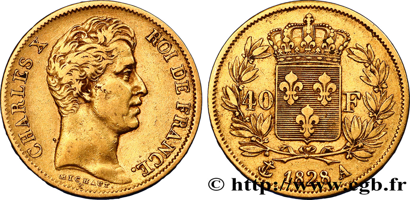 40 francs or Charles X, 2e type 1828 Paris F.544/3 TB35 