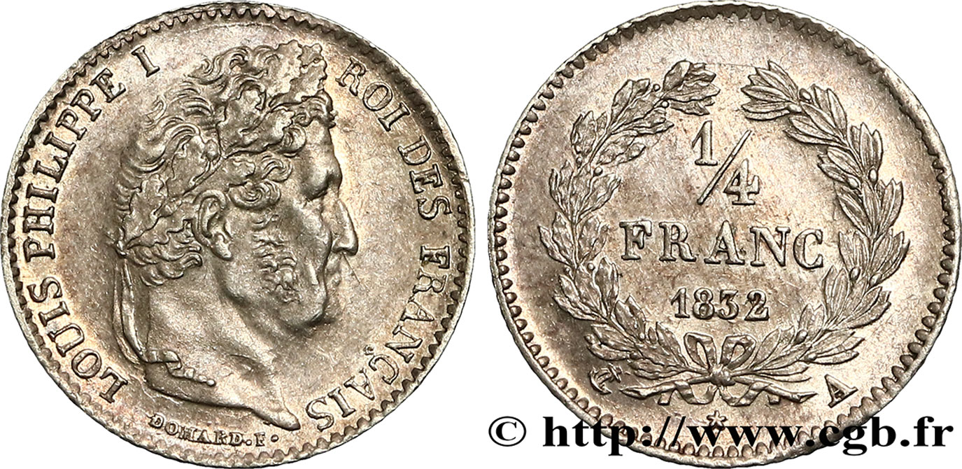1/4 franc Louis-Philippe 1832 Paris F.166/12 AU55 
