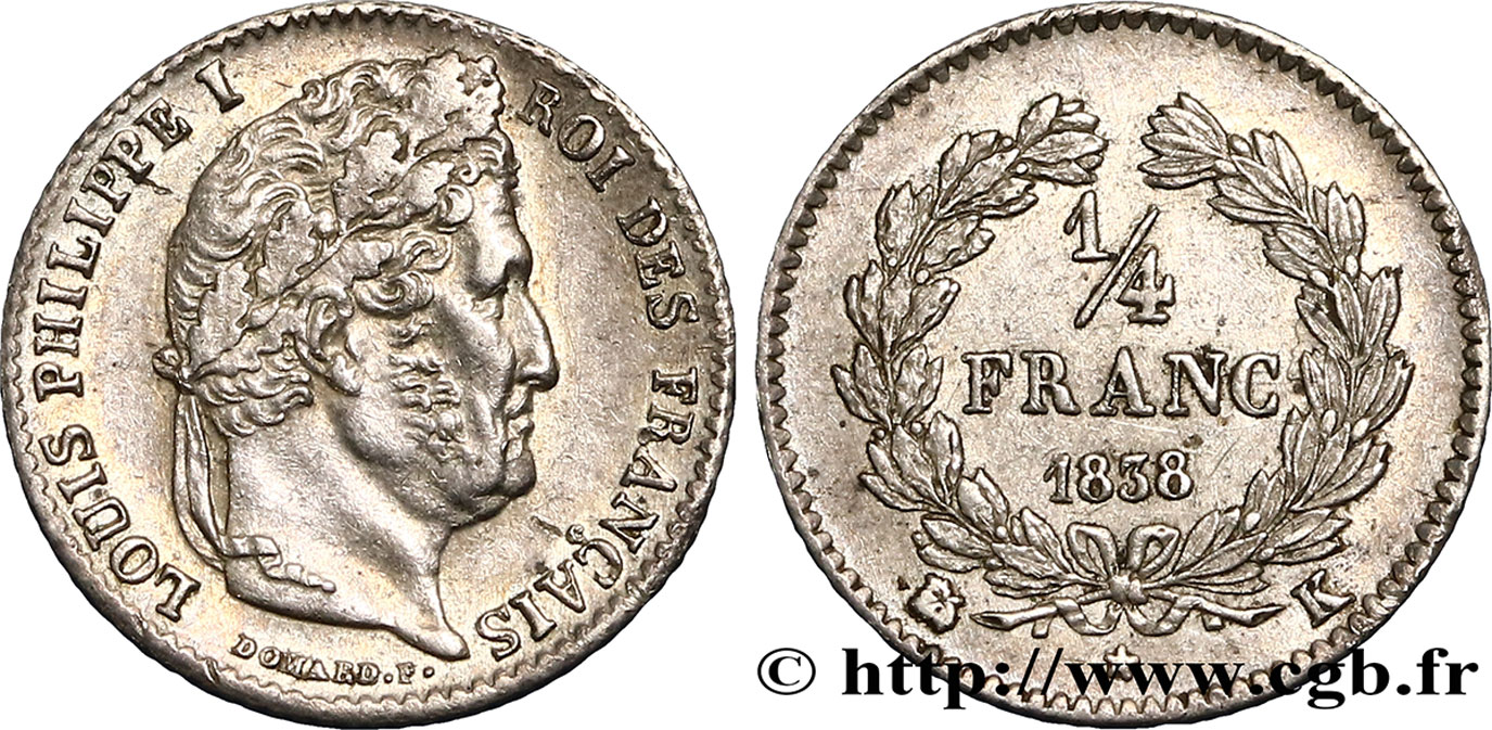 1/4 franc Louis-Philippe 1838 Bordeaux F.166/72 XF45 