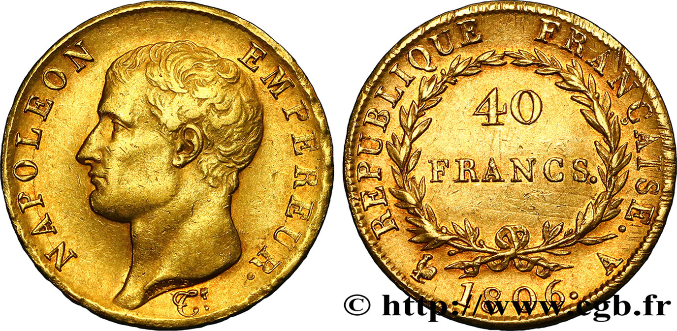 40 francs or Napoléon tête nue, Calendrier grégorien 1806 Paris F.538/1 BB48 
