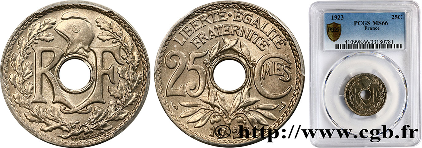 25 centimes Lindauer 1923  F.171/7 ST66 PCGS