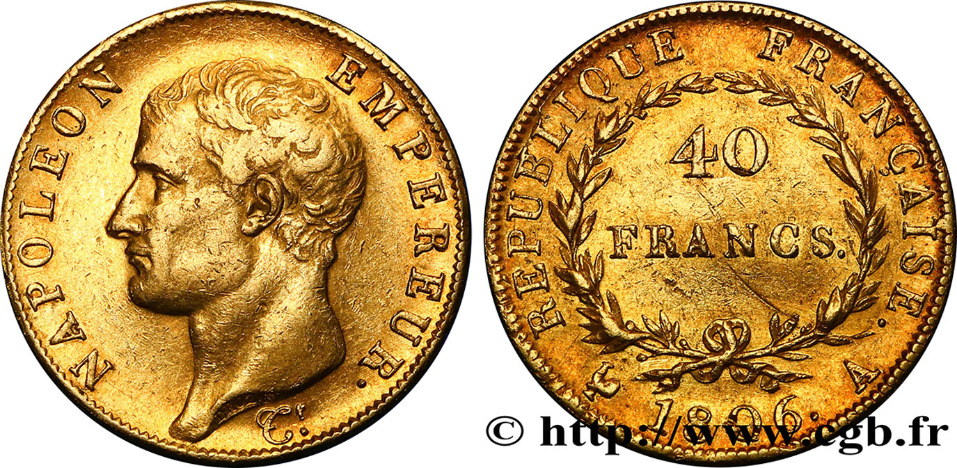 40 francs or Napoléon tête nue, Calendrier grégorien 1806 Paris F.538/1 SS48 