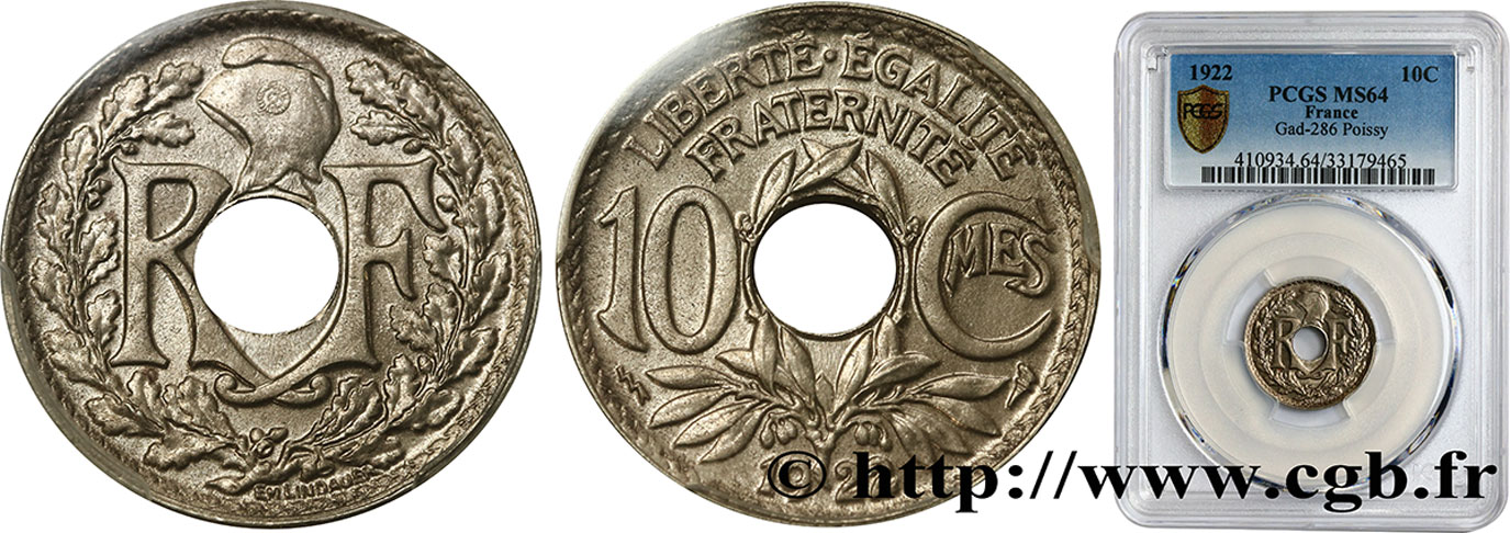 10 centimes Lindauer 1922 Poissy F.138/7 SC64 PCGS