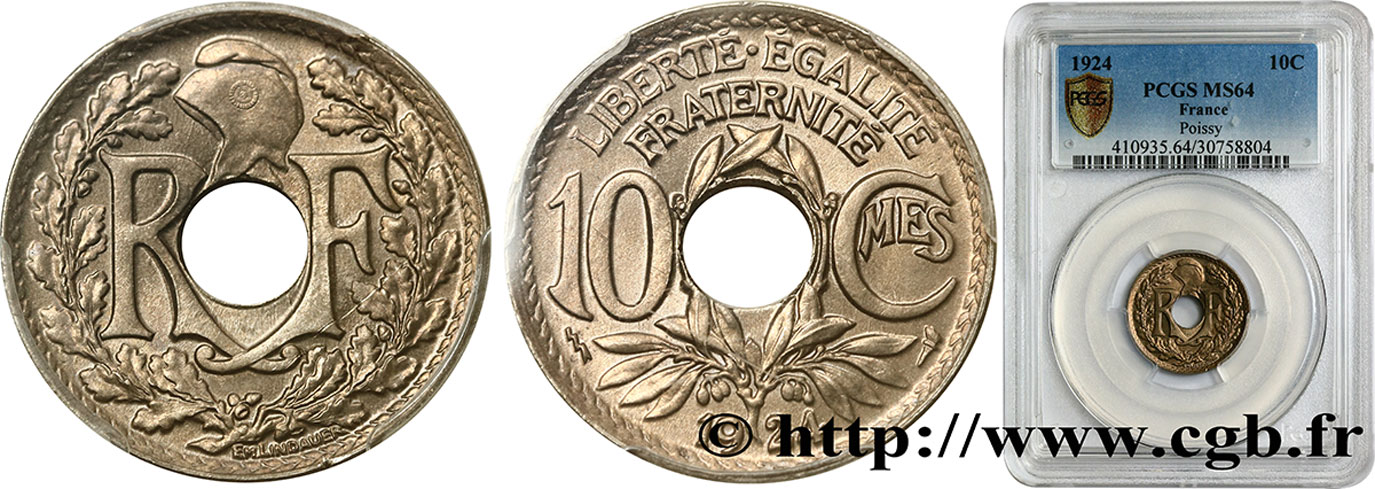 10 centimes Lindauer 1924 Poissy F.138/11 fST64 PCGS