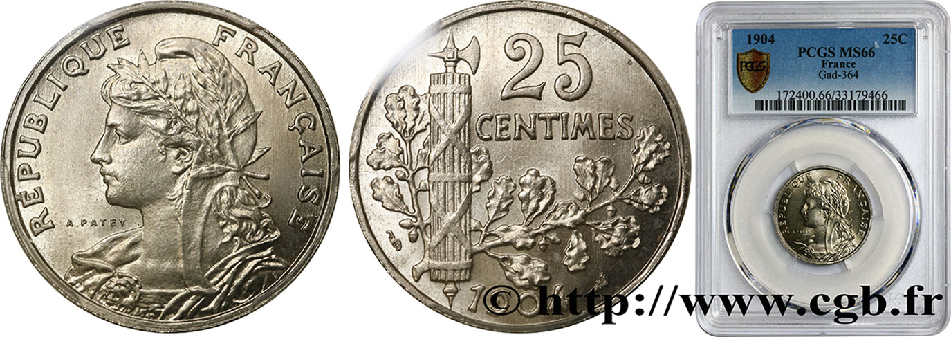 25 centimes Patey, 2e type 1904  F.169/2 ST66 PCGS