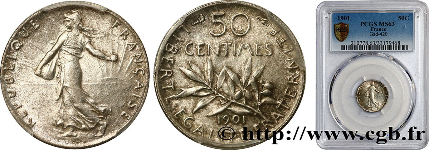 50 centimes Semeuse 1901 Paris F.190/8 MS63 PCGS