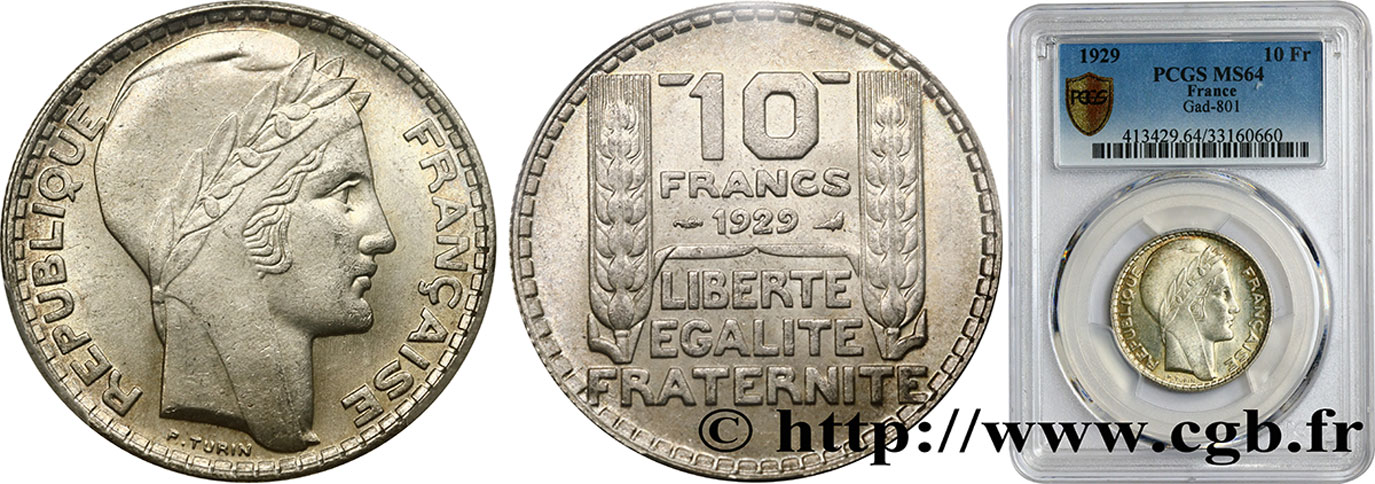10 francs Turin 1929  F.360/2 SPL64 PCGS