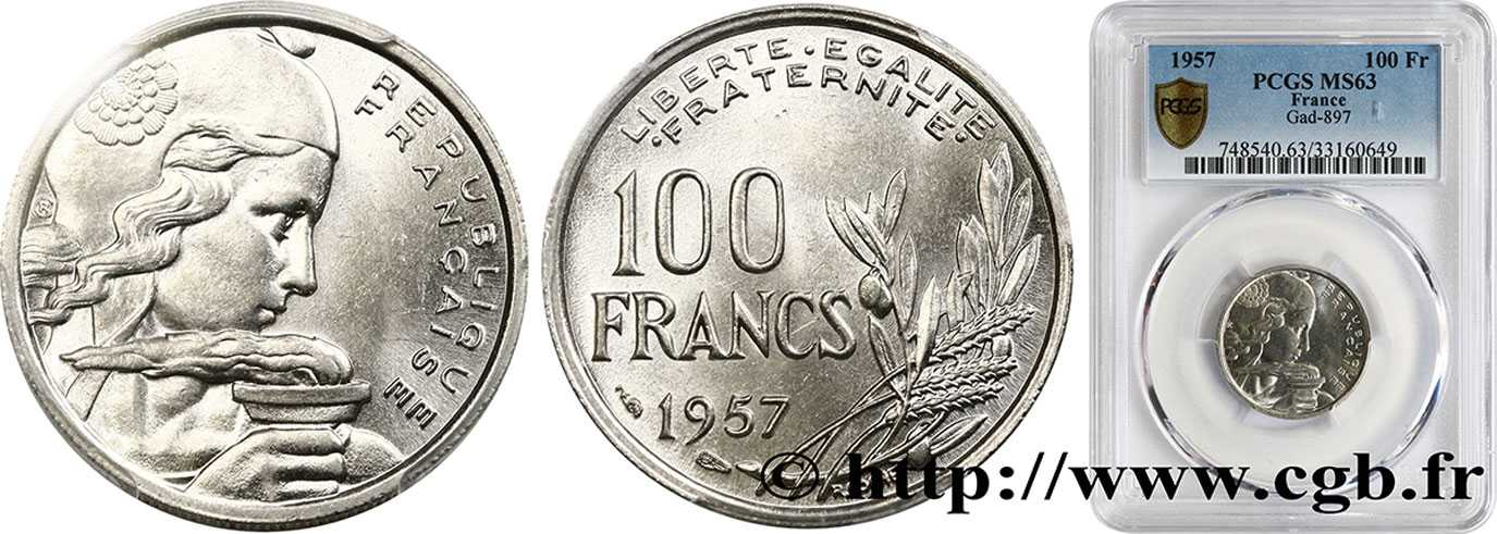 100 francs Cochet 1957  F.450/10 MS63 PCGS