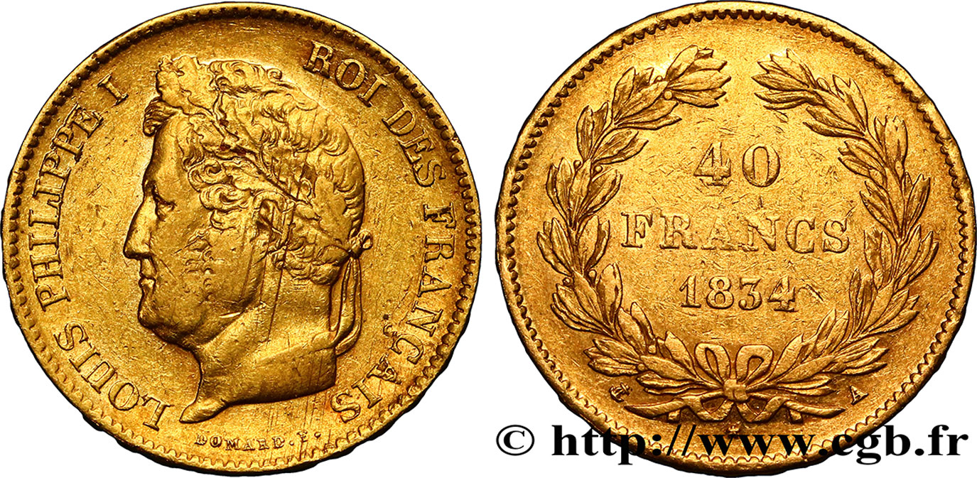 40 francs or Louis-Philippe 1834 Paris F.546/6 VF35 