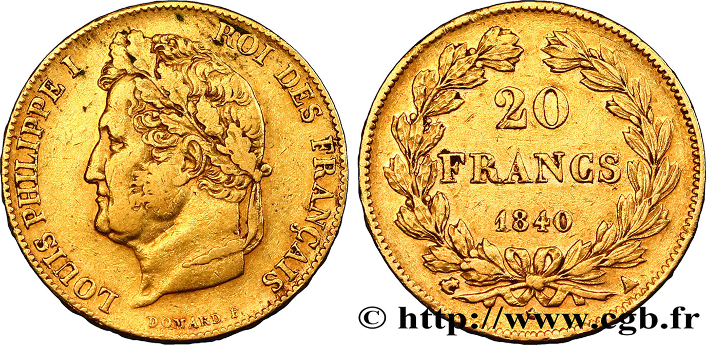 20 francs or Louis-Philippe, Domard 1840 Paris F.527/22 MBC40 