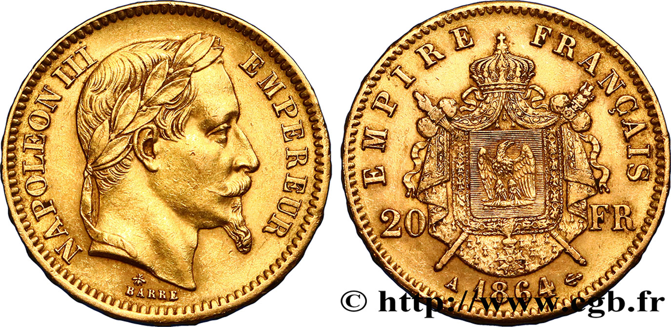 20 francs or Napoléon III, tête laurée 1864 Paris F.532/8 TTB52 